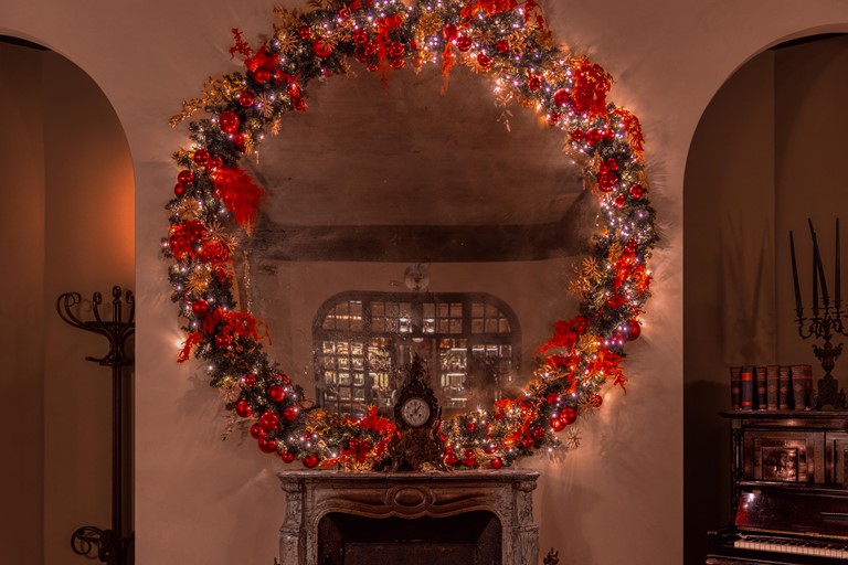 Fireplace and mirror